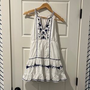 Charming White and Blue Embroidered Kids Dress